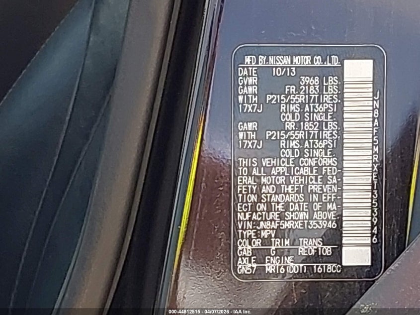 2014 Nissan Juke VIN JN8AF5MRXET353946 IAAI salvage auction — FRONT END, Salvage Title, sold $900 on 2026-07-08 (photo 9)