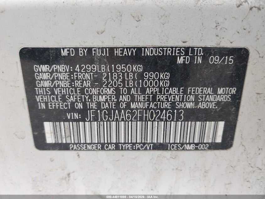 2015 Subaru Impreza VIN JF1GJAA62FH024613 IAAI salvage auction — FRONT END, Salvage (Idaho), sold $425 on 2026-07-24 (photo 9)