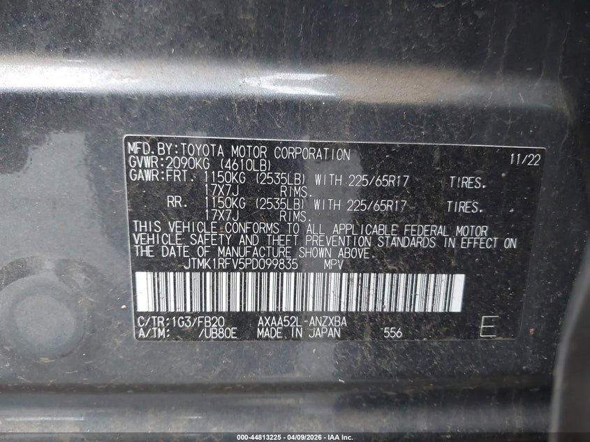 2023 Toyota Rav 4 VIN JTMK1RFV5PD099835 IAAI salvage auction — ROLLOVER, Salvage Title, sold $125 on 2026-07-28 (photo 9)