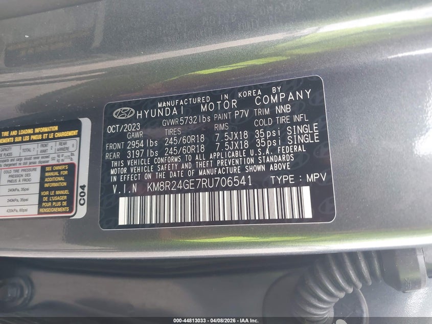 2024 Hyundai Palisade VIN KM8R24GE7RU706541 IAAI salvage auction — RIGHT FRONT, Wait Title, sold $5,250 on 2026-07-22 (photo 9)