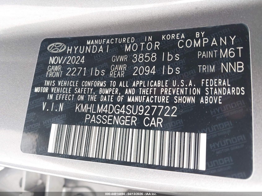 2025 Hyundai Elantra VIN KMHLM4DG4SU927722 IAAI salvage auction — FRONT END, Original (Texas), sold $2,450 on 2026-07-07 (photo 9)