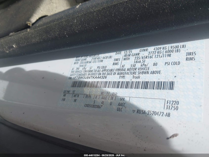 2026 Ford Transit-350 VIN 1FTBW3U84TKA44326 IAAI salvage auction — EXTERIOR BURN, Salvage (Massachusetts), sold $3,350 on 2026-07-10 (photo 9)