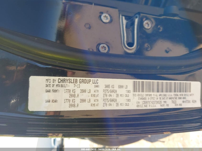 2013 Ram 1500 VIN 1C6RR7KT4DS720528 IAAI salvage auction — LEFT FRONT, Salvage Title, sold $1,400 on 2026-08-01 (photo 9)