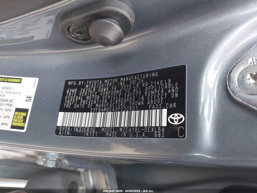 2025 Toyota Corolla VIN 5YFB4MDE4SP232801 IAAI salvage auction — FRONT END, Original (Texas), sold $9,200 on 2026-07-14 (photo 9)