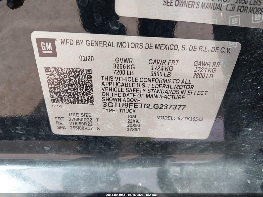 2020 Gmc Sierra 1500 VIN 3GTU9FET6LG237377 IAAI salvage auction — REAR END, Salvage (Missouri), sold $13,250 on 2026-07-07 (photo 9)