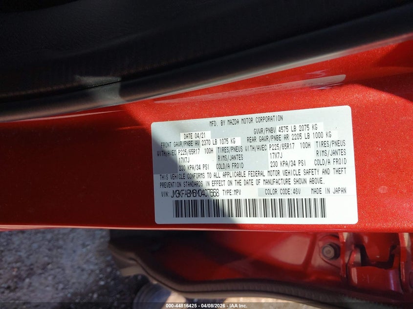 2021 Mazda Cx-5 VIN JM3KFABM6M0407668 IAAI salvage auction — FRONT END, Clear (Oklahoma), sold $1,800 on 2026-07-28 (photo 9)