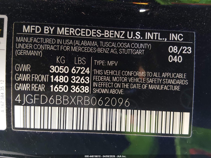 2024 Mercedes-benz Amg gle coupe VIN 4JGFD6BBXRB062096 IAAI salvage auction — FRONT & REAR, Salvage Title, sold $14,700 on 2026-07-30 (photo 9)