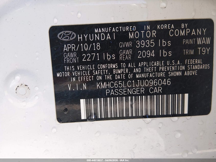 2018 Hyundai Ioniq VIN KMHC65LC1JU096046 IAAI salvage auction — FRONT END, Salvage - 75% Or Less (Maryland), sold $2,150 on 2026-07-09 (photo 9)
