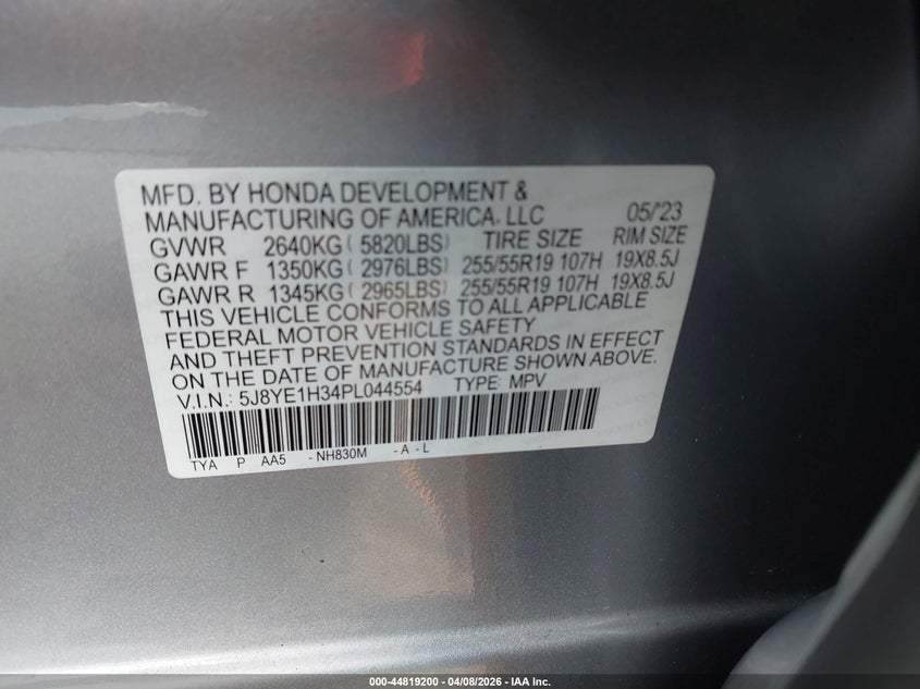 2023 Acura Mdx VIN 5J8YE1H34PL044554 IAAI salvage auction — REAR END, Rebuildable (Florida), sold $10,200 on 2026-08-28 (photo 9)
