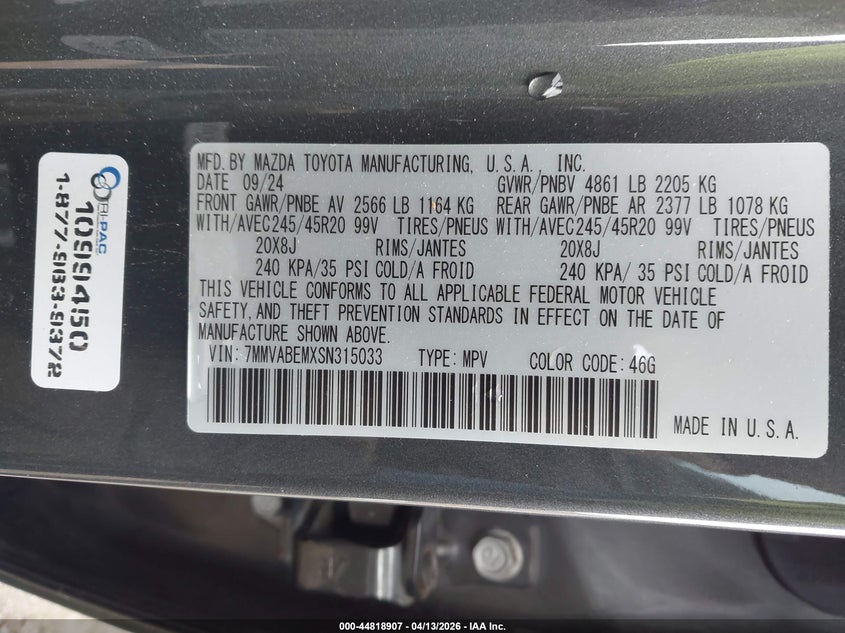 2025 Mazda Cx-50 VIN 7MMVABEMXSN315033 IAAI salvage auction — SIDE, Original (Texas), sold $3,650 on 2026-07-21 (photo 9)
