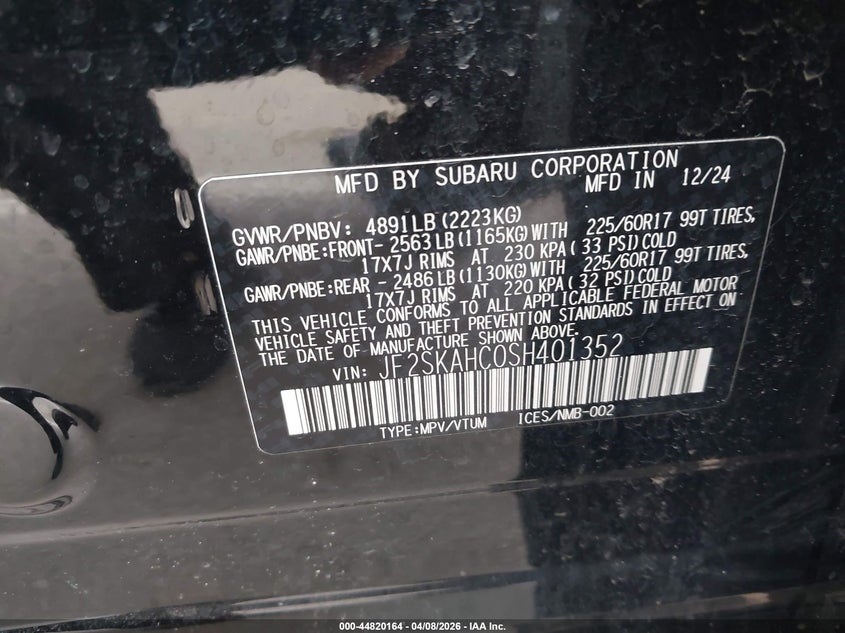 2025 Subaru Forester VIN JF2SKAHC0SH401352 IAAI salvage auction — FRONT & REAR, Salvage (Minnesota), sold $9,500 on 2026-07-09 (photo 9)