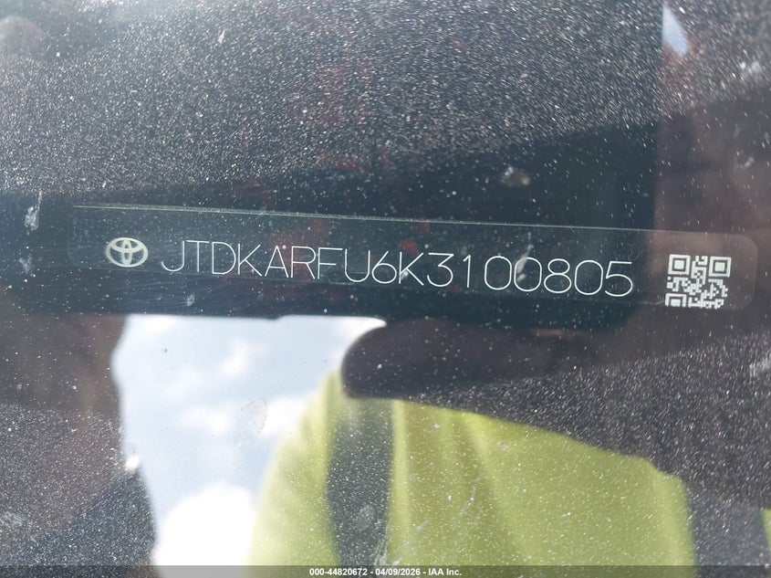 2019 Toyota Prius VIN JTDKARFU6K3100805 IAAI salvage auction — FRONT END, Salvage (Texas), sold $2,350 on 2026-07-20 (photo 9)
