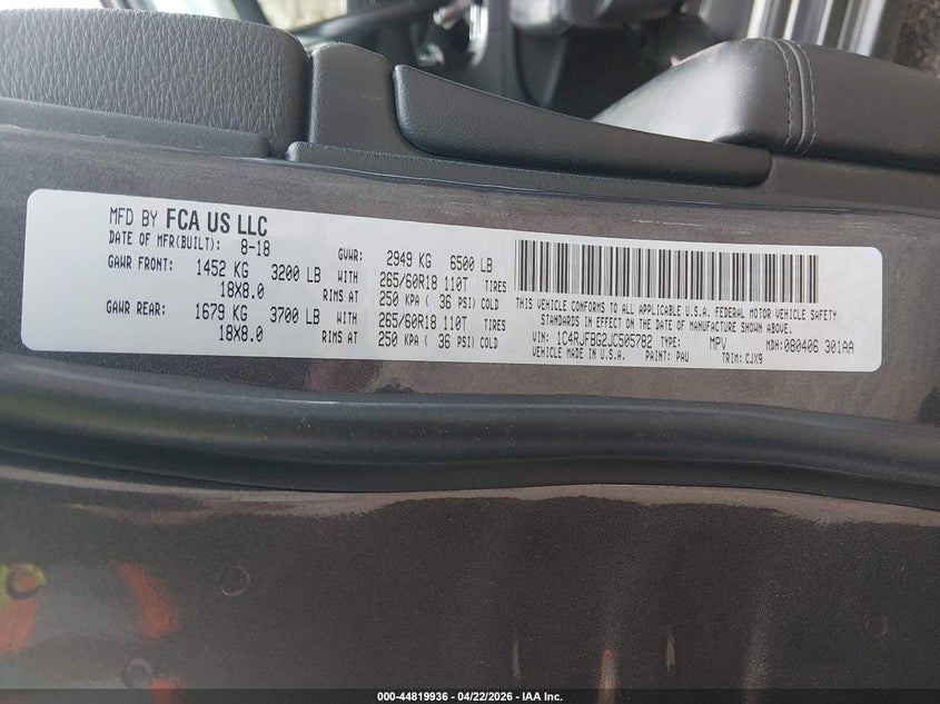 2018 Jeep Grand cherokee VIN 1C4RJFBG2JC505782 IAAI salvage auction — SIDE, Salvage (Massachusetts), sold $7,100 on 2026-08-22 (photo 9)