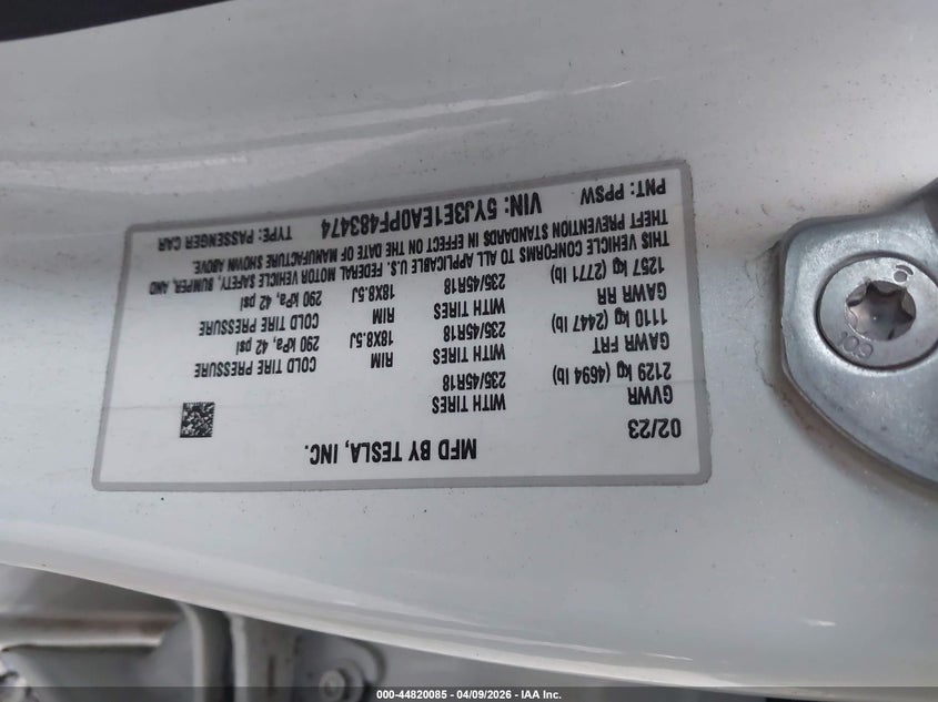 2023 Tesla Model 3 VIN 5YJ3E1EA0PF483474 IAAI salvage auction — REAR END, Salvage (South Carolina), sold $10,300 on 2026-07-30 (photo 9)