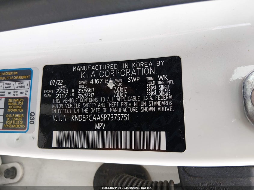 2023 Kia Seltos VIN KNDEPCAA5P7375751 IAAI salvage auction — VANDALISM, Salvage Title, sold $7,900 on 2026-08-13 (photo 9)