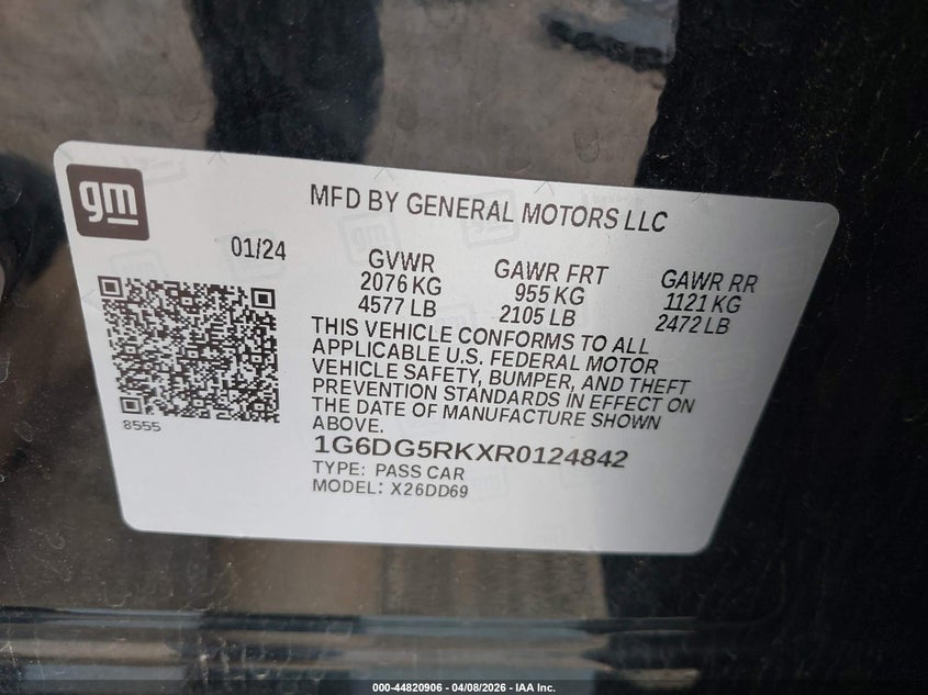 2024 Cadillac Ct4 VIN 1G6DG5RKXR0124842 IAAI salvage auction — FRONT END, Salvage Title, sold $12,300 on 2026-07-29 (photo 9)