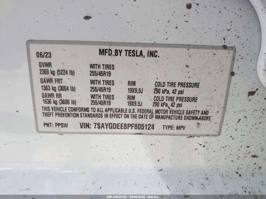 2023 Tesla Model y VIN 7SAYGDEE8PF805124 IAAI salvage auction — ALL OVER, Salvage - Greater Than 75% (Maryland), sold $7,000 on 2026-07-30 (photo 9)
