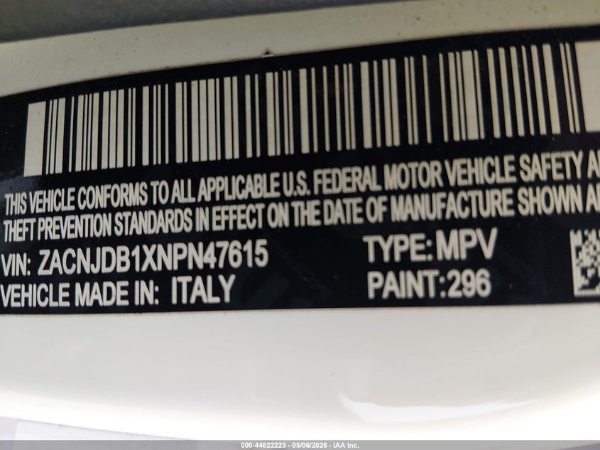 2022 Jeep Renegade VIN ZACNJDB1XNPN47615 IAAI salvage auction — RIGHT SIDE, Salvage (Texas), sold $3,225 on 2026-08-13 (photo 9)