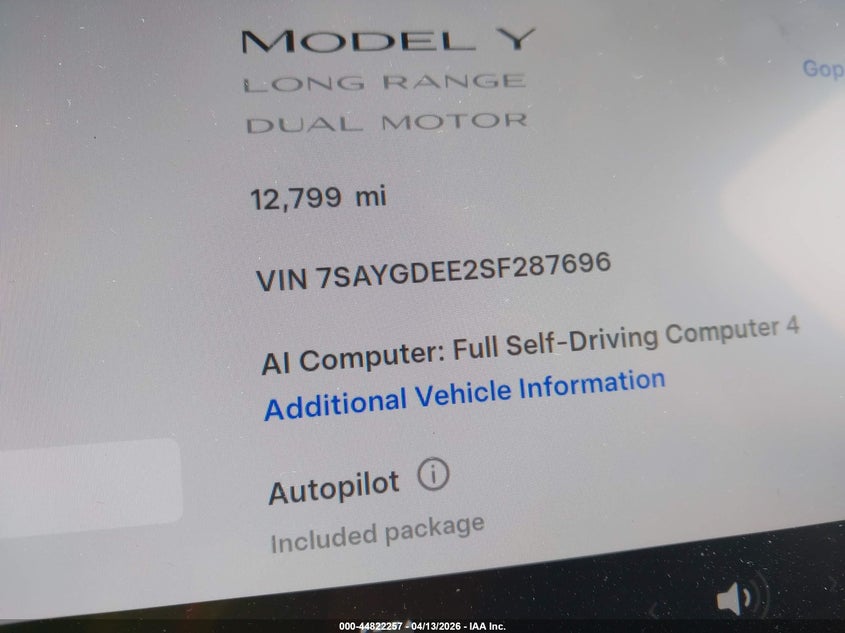 2025 Tesla Model y VIN 7SAYGDEE2SF287696 IAAI salvage auction — FRONT END, Wait Title, sold $12,600 on 2026-07-23 (photo 7)