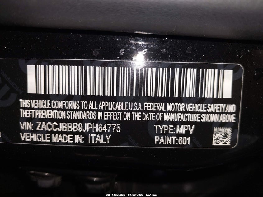 2018 Jeep Renegade VIN ZACCJBBB9JPH84775 IAAI salvage auction — LEFT SIDE, Salvage Title, sold $1,700 on 2026-07-13 (photo 9)