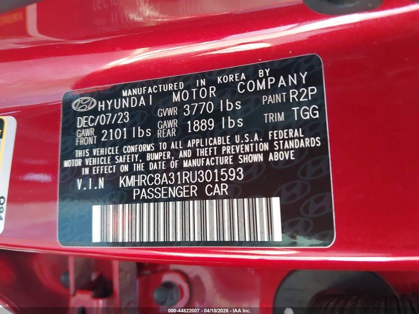 2024 Hyundai Venue VIN KMHRC8A31RU301593 IAAI salvage auction — FRONT END, Salvage Title, sold $3,050 on 2026-07-23 (photo 9)