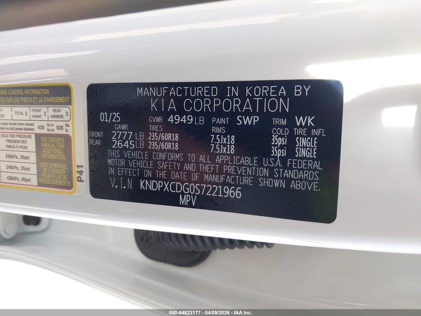 2025 Kia Sportage VIN KNDPXCDG0S7221966 IAAI salvage auction — REAR END, Salvage Title, sold $12,200 on 2026-07-23 (photo 9)