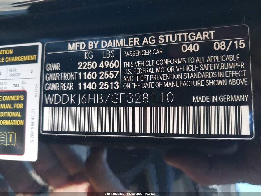 2016 Mercedes-benz E-klasse VIN WDDKJ6HB7GF328110 IAAI salvage auction — FRONT END, Salvage Title, sold $3,850 on 2026-07-28 (photo 9)