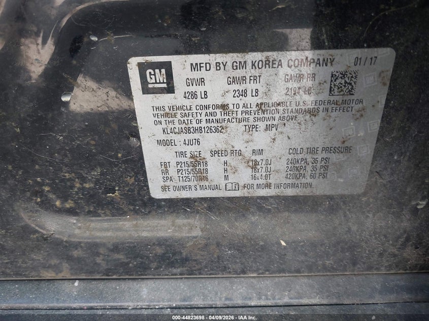 2017 Buick Encore VIN KL4CJASB3HB126362 IAAI salvage auction — FRONT END, Salvage Title, sold $1,875 on 2026-07-15 (photo 9)