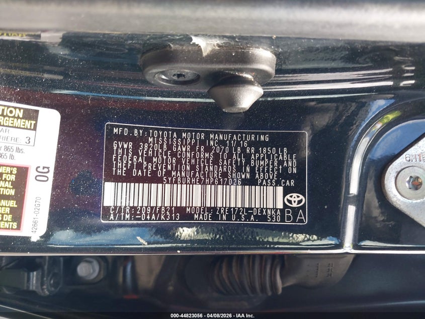 2017 Toyota Corolla VIN 5YFBURHE7HP617026 IAAI salvage auction — RIGHT SIDE, Salvage Title, sold $2,550 on 2026-07-30 (photo 9)