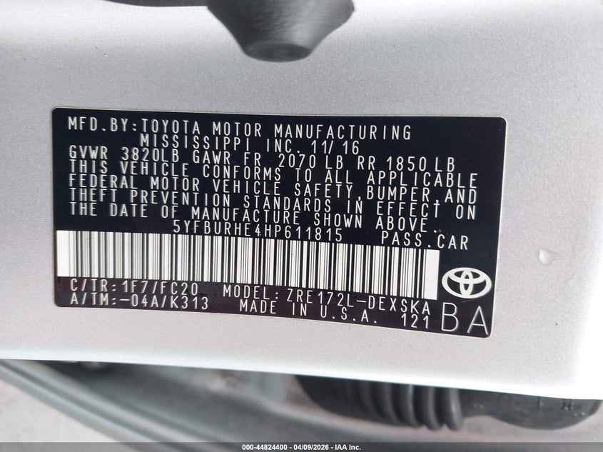 2017 Toyota Corolla VIN 5YFBURHE4HP611815 IAAI salvage auction — RIGHT FRONT, Clear (Hawaii), sold $1,425 on 2026-07-07 (photo 9)
