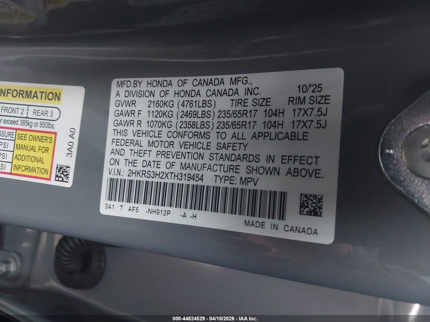 2026 Honda Cr-v VIN 2HKRS3H2XTH319454 IAAI salvage auction — REAR END, Salvage Title, sold $15,300 on 2026-07-29 (photo 9)