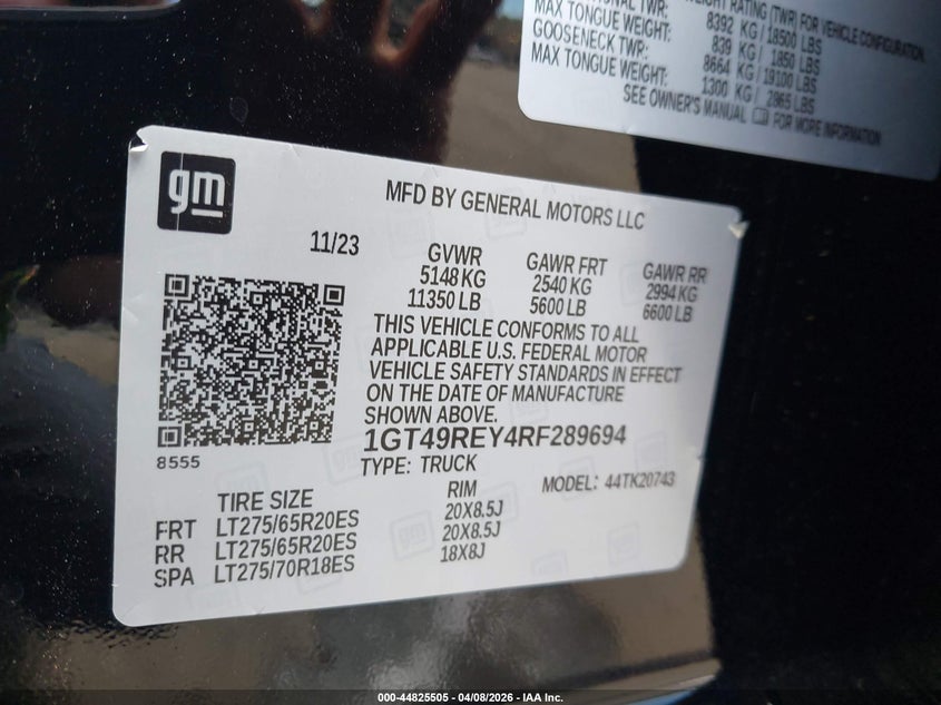 2024 Gmc SIERRA VIN 1GT49REY4RF289694 IAAI salvage auction — FRONT END, Salvage Title, sold $22,300 on 2026-07-29 (photo 9)