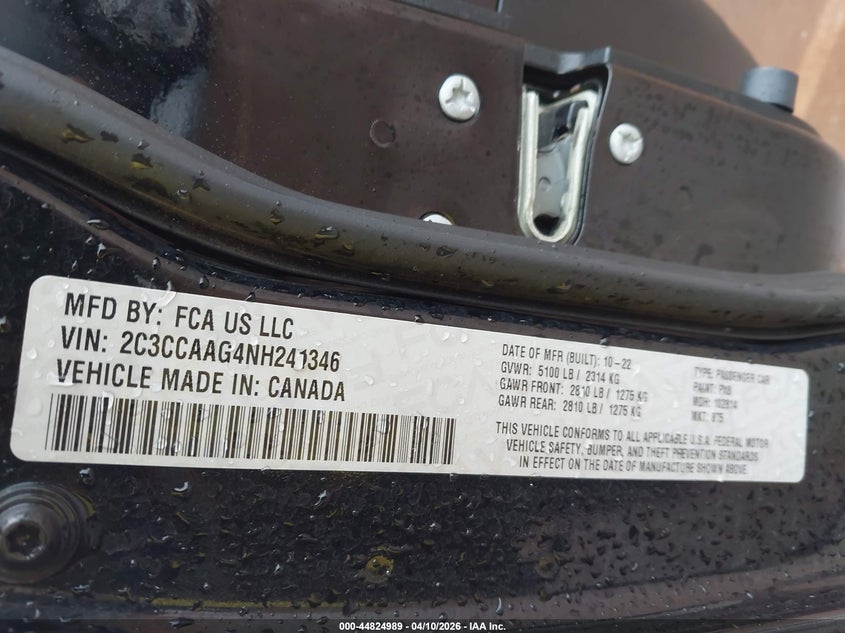 2022 Chrysler 300 VIN 2C3CCAAG4NH241346 IAAI salvage auction — LEFT FRONT, Salvage (Hawaii), sold $6,100 on 2026-08-18 (photo 9)