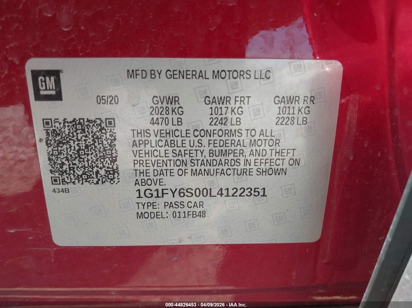 2020 Chevrolet Bolt euv VIN 1G1FY6S00L4122351 IAAI salvage auction — LEFT FRONT, Salvage (Ohio), sold $3,300 on 2026-07-08 (photo 9)