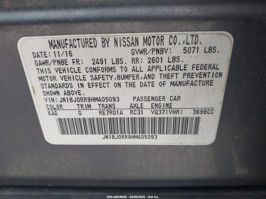 2017 Infiniti Qx50 VIN JN1BJ0RR9HM405093 IAAI salvage auction — SUSPENSION, Salvage Title, sold $1,350 on 2026-07-20 (photo 9)