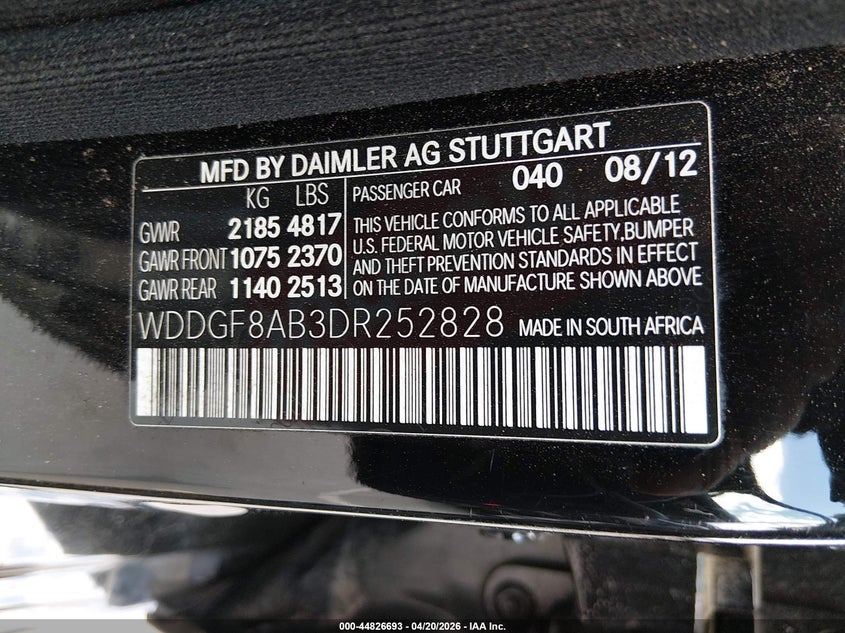 2013 Mercedes-benz C-klasse VIN WDDGF8AB3DR252828 IAAI salvage auction — NORMAL WEAR, Clear (Georgia), sold $700 on 2026-07-29 (photo 9)