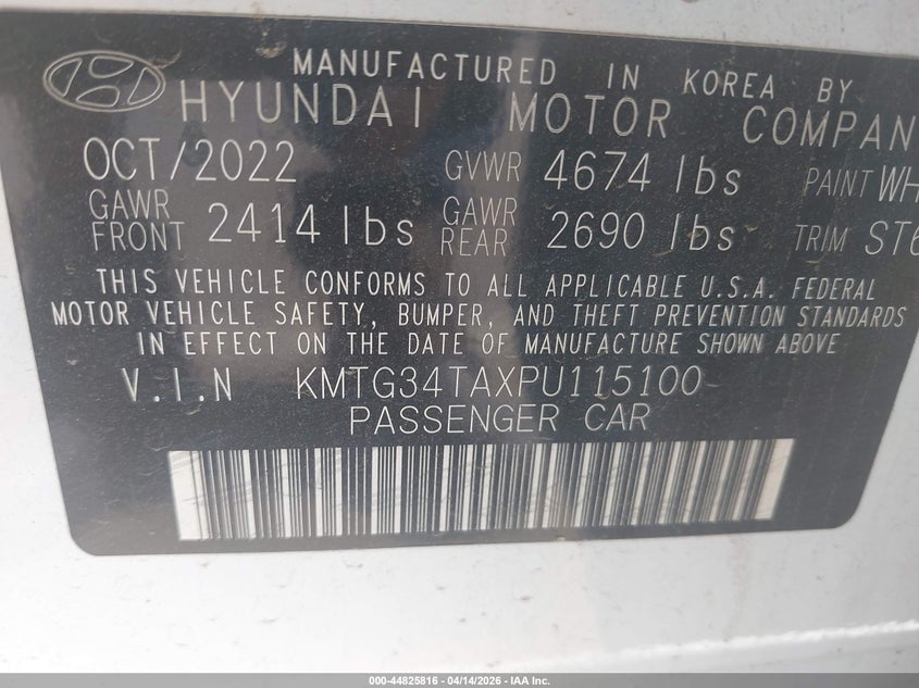 2023 Genesis G70 VIN KMTG34TAXPU115100 IAAI salvage auction — FRONT END, Wait Title, sold $7,000 on 2026-08-25 (photo 9)