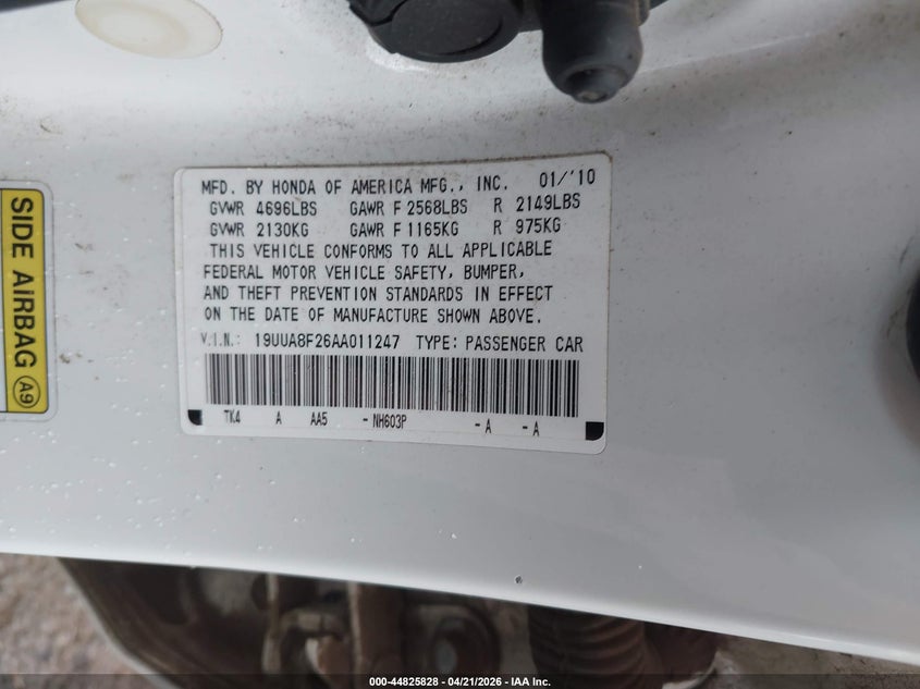 2010 Acura Tl VIN 19UUA8F26AA011247 IAAI salvage auction — SIDE, Salvage (Hawaii), sold $25 on 2026-07-28 (photo 9)