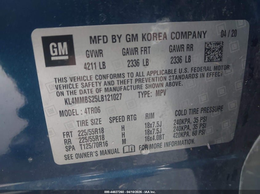 2020 Buick Encore gx VIN KL4MMBS25LB121027 IAAI salvage auction — REAR END, Salvage Title, sold $3,750 on 2026-07-21 (photo 9)