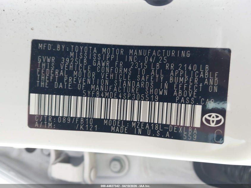 2025 Toyota Corolla VIN 5YFB4MDE4SP305519 IAAI salvage auction — REAR END, Wait Title, sold $8,500 on 2026-07-15 (photo 9)