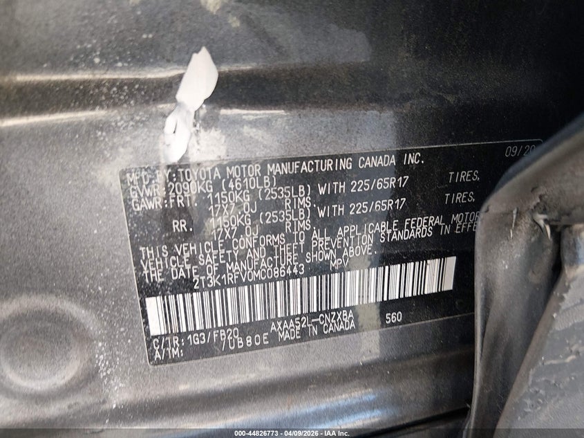 2021 Toyota Rav 4 VIN 2T3K1RFV0MC086443 IAAI salvage auction — SIDE, Salvage Title, sold $8,200 on 2026-07-18 (photo 9)