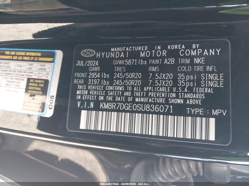 2025 Hyundai Palisade VIN KM8R7DGE0SU836071 IAAI salvage auction — FRONT END, Salvage - Greater Than 75% (Maryland), sold $15,500 on 2026-07-30 (photo 9)
