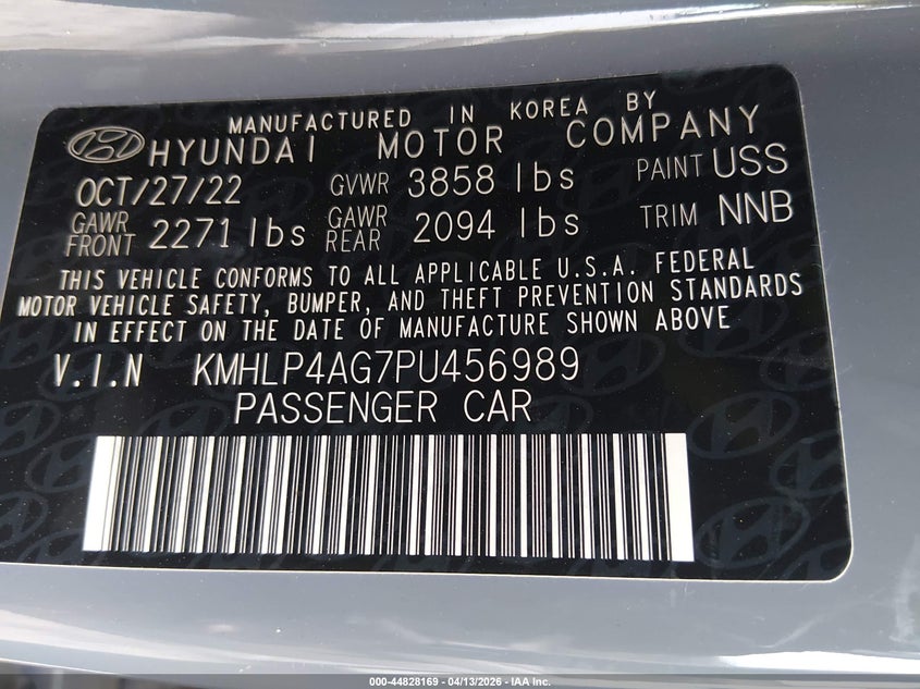 2023 Hyundai Elantra VIN KMHLP4AG7PU456989 IAAI salvage auction — FRONT END, Original (Texas), sold $1,950 on 2026-07-15 (photo 9)
