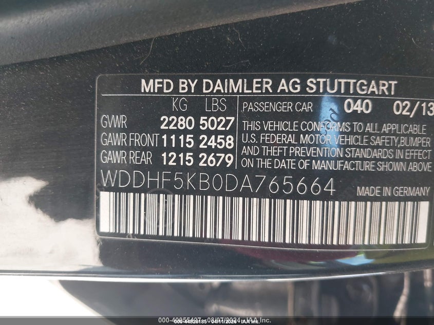 2013 Mercedes-benz VIN WDDHF5KB0DA765664 IAAI salvage auction — FRONT END, Salvage Title, sold $750 on 2026-08-03 (photo 9)