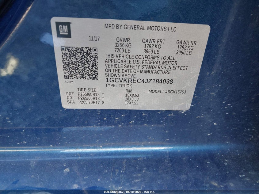 2018 Chevrolet Silverado VIN 1GCVKREC4JZ184038 IAAI salvage auction — FRONT END, Salvage Title, sold $3,600 on 2026-07-12 (photo 9)