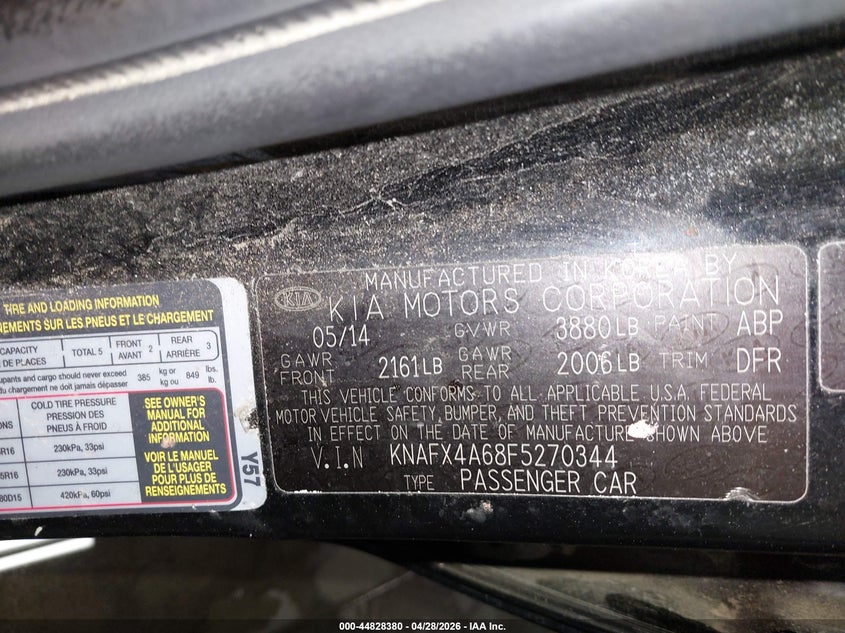 2015 Kia Forte VIN KNAFX4A68F5270344 IAAI salvage auction — NORMAL WEAR, Clear (Tennessee), sold $300 on 2026-07-24 (photo 9)