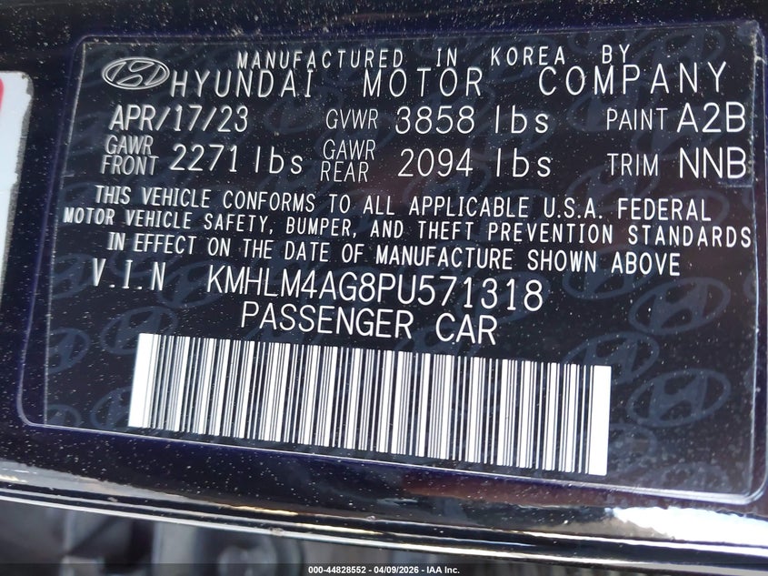 2023 Hyundai Elantra VIN KMHLM4AG8PU571318 IAAI salvage auction — REAR END, Salvage (Georgia), sold $5,100 on 2026-07-15 (photo 9)