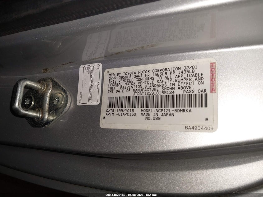2001 Toyota Echo VIN JTDAT123910155124 IAAI salvage auction — FRONT END, Salvage (Oregon), sold $175 on 2026-07-09 (photo 9)
