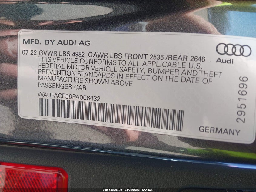 2023 Audi A5 VIN WAUFACF56PA006432 IAAI salvage auction — RIGHT SIDE, Salvage (Massachusetts), sold $16,200 on 2026-07-10 (photo 9)