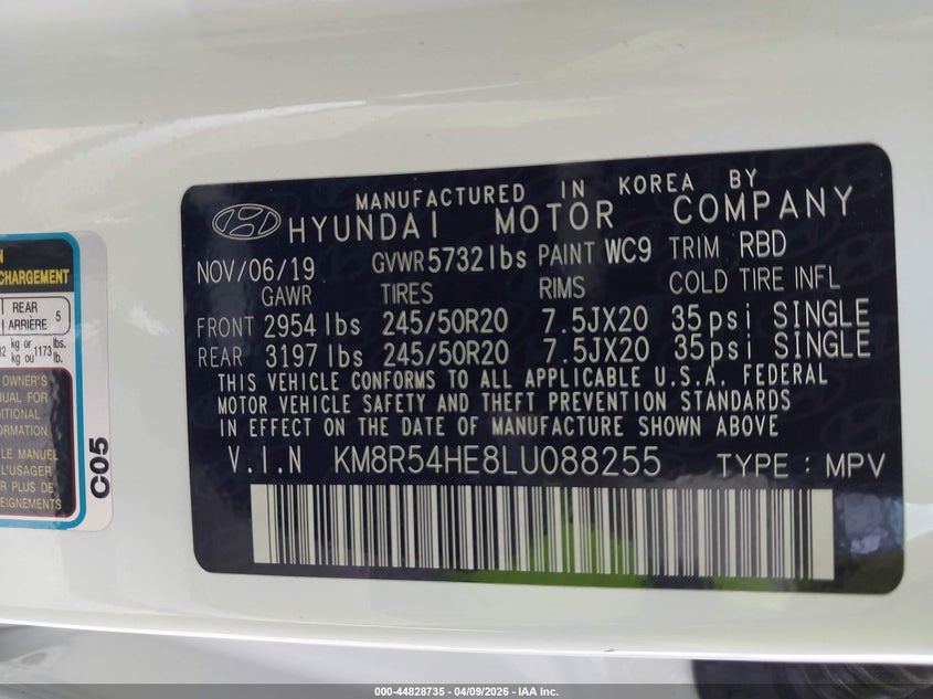 2020 Hyundai Palisade VIN KM8R54HE8LU088255 IAAI salvage auction — REAR END, Original (Texas), sold $12,000 on 2026-07-22 (photo 9)